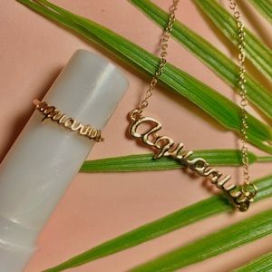 Aquarius zodiac sign necklace and ring set